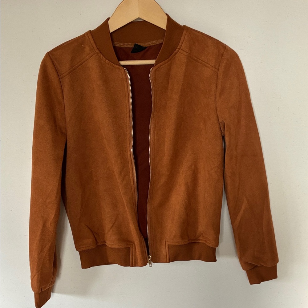 Women's Tan Faux Suede Bomber Jacket